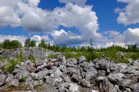 The marble deposits. Landscape rocks with reflection in water. Beautiful and majestic nature of the stones.の写真素材
