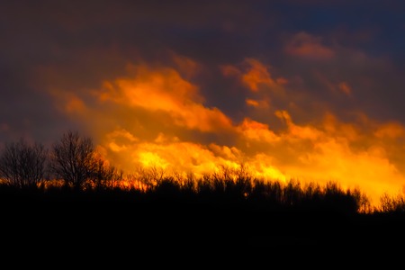 The sky lit by the flame of burning.の写真素材