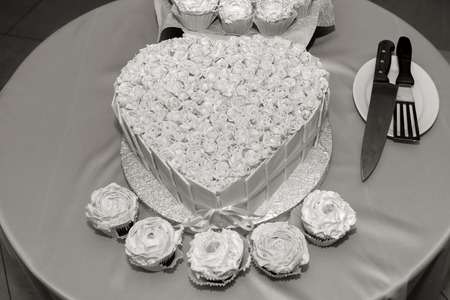 Delicious festive sweet cakes carries on the table.の写真素材