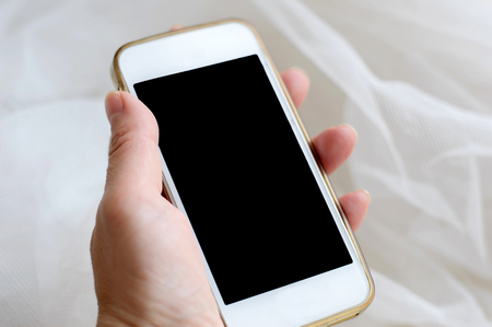 Communication of people with each other through technology. Modern telephony for wireless communications.の写真素材