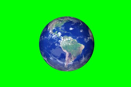 Planet Earth moves on green background. Abstract globe in the Universe.の写真素材