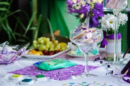 Decorated wedding Banquet hall for guests.