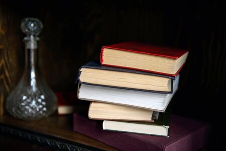 Variety of roots printed books. Education and intelligence are well-read people. Old book from short stories and novels. Passing of time read.の写真素材