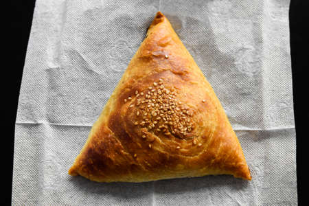 Baking food made of dough stuffed on a platter.の写真素材
