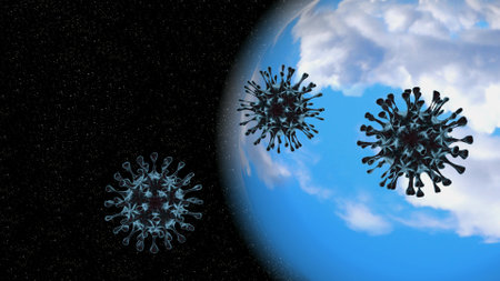 virus cells   fly near the planet Earth.の写真素材