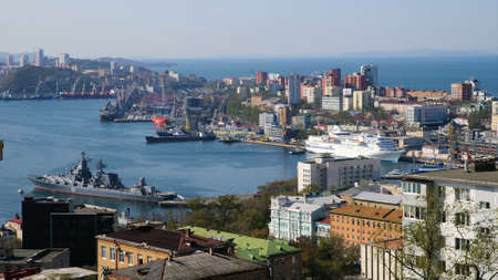 Panoramic views of sea harbour sea Vladivostok, Russia.の写真素材