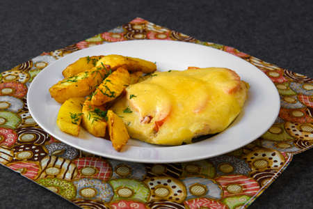A served dish with food on the table.の写真素材