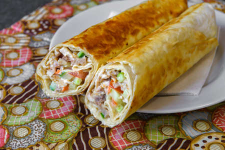 Eastern cuisine - meat wrapped in tubes.の写真素材