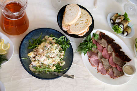 Festive eating at a banquet party.の写真素材