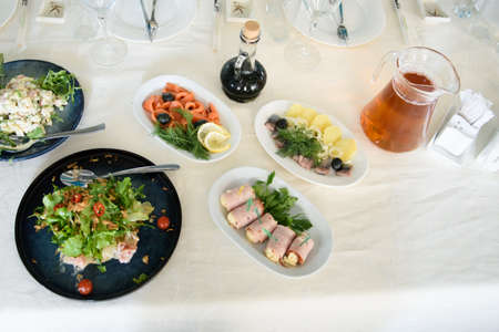 Festive eating at a banquet party.の写真素材