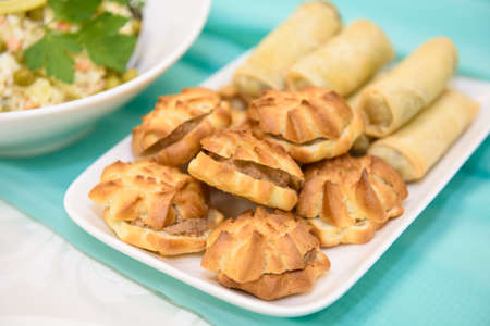 Cold snacks on the festive table.