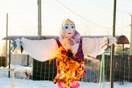 The effigy at the Shrovetide festival is burning.の写真素材