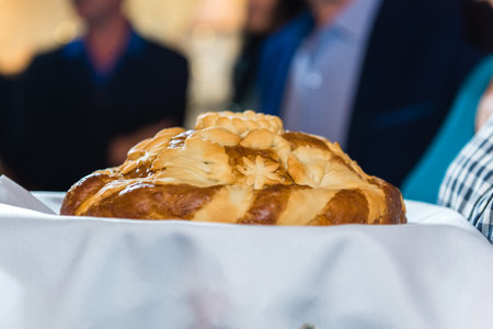 Close up of a freshly baked loaf of bread on a table in a restaurant