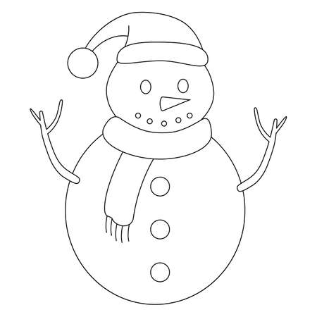 Snowman in Christmas hat. Vector illustration in Doodle style. Isolated black silhouette on a white backgroundのイラスト素材