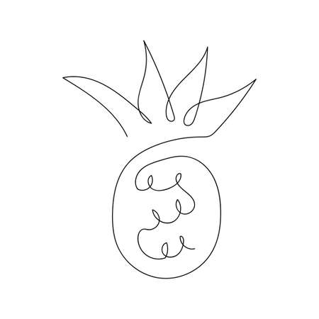 A tropical pineapple drawn in a continuous line. Fruit silhouette with abstract outline. Vector illustration, isolated black elements on a white background. Symbol vegetarianismのイラスト素材