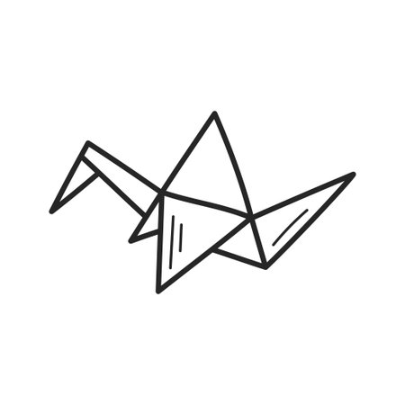 Origami paper crane in doodle style. The outline of the icon drawn by hand. Vector illustration, isolated elements on a white background. Hobbies for children and adultsのイラスト素材