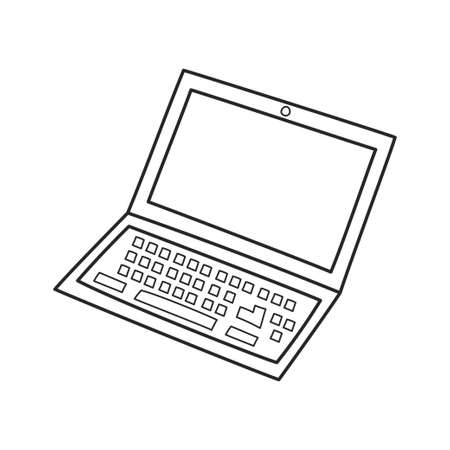 Laptop for work and games, office at home. The outline of the icon drawn by hand. Vector illustration, isolated elements on a white background.のイラスト素材