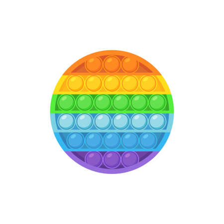 Fidget pop it toy silicone sensory for kids. Trendy antistress bubbles squeeze in color rainbow. Children happy and fun. Vector illustration, isolated element on a white background.のイラスト素材