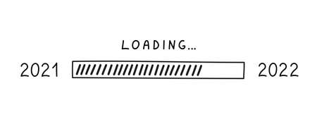 Load bar 2022 new year in doodle style, vector illustration. Hand drawn loading symbol, black...