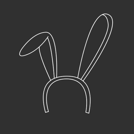 Bunny cute ears in doodle style, vector illustration. Rabbit animal graphic sketch, isolated element on black background. Funny character for print and design. Easter holiday hand drawn from lineのイラスト素材