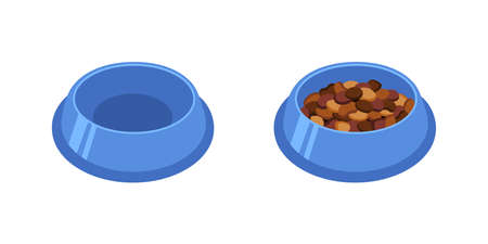Bowl food for dog and cat pet in flat style, vector illustration. Animal bowl silhouette for print and design. Isolated color element on a white background. Graphic icon, symbol food petのイラスト素材