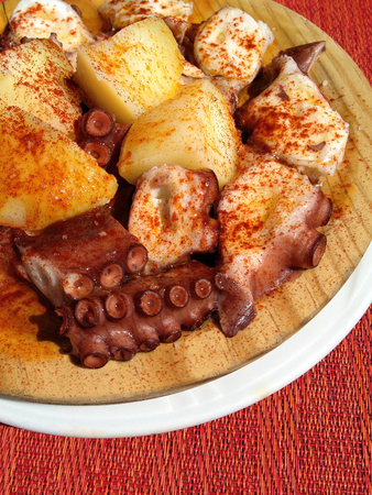 Spanish food, Octopus with paprika, potatoes and olive oil typical of Galicia