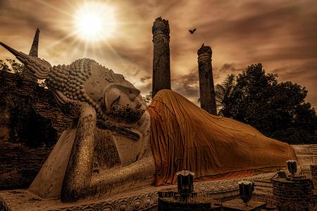 Reclining Buddha in the afternoon sunshineの写真素材