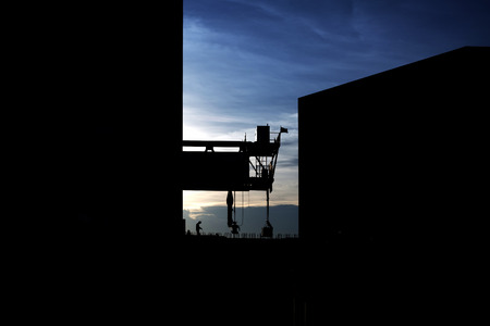 Construction site on a blue sky backgroundの写真素材
