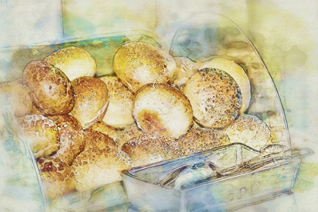 Digital painting buns sprinkled with sesame seedsの写真素材