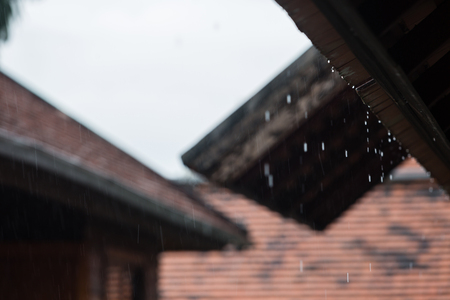 Rain Drops From The Roof Of Asia House In The Countryside