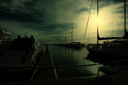 marina yachts at sunsetの写真素材