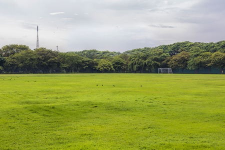 Wide angle the football field in the countryside.の写真素材