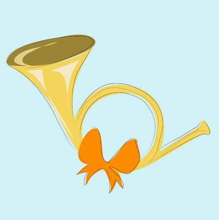 Brass French Horn with ribbonのイラスト素材