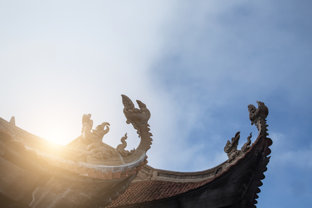  Chinese temple roof with sunshineの写真素材