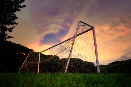 Field Goal Soccer field in the countryside at duskの写真素材