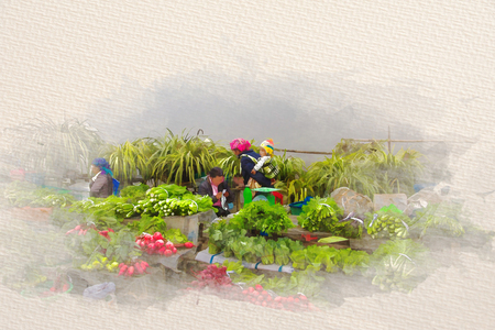 shop selling Winter fruits and vegetables on the high mountainの写真素材