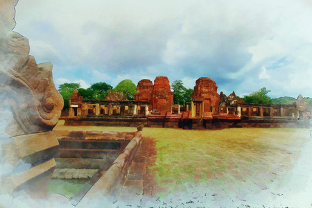 Digital painting Asian stone castle Ruinsの写真素材