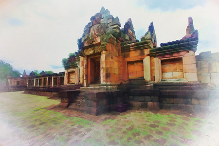 Digital painting Asian stone castle Ruinsの写真素材