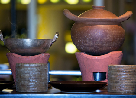 Clay pots and antique cooking stoves of Southeast Asian peopleの写真素材