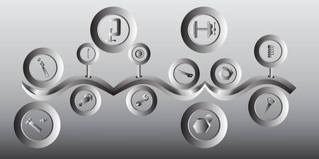 Vector - Illustration of worker tool icon set on metallic backgroundのイラスト素材