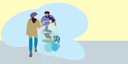 Vector - Illustration of Parents and children shopping in the supermarketのイラスト素材