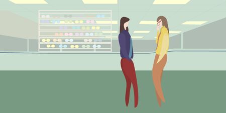 Vector - Illustration of The girl chooses to buy glasses in the mall.のイラスト素材