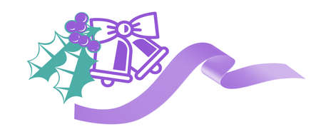 Vector illustrations,Christmas leaves and bells with ribbon on white banner backgroundのイラスト素材