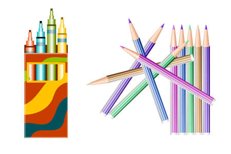 Set of color markers pen on white background vector illustrationのイラスト素材