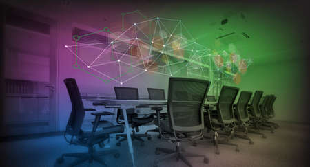 Meeting room ,Comfortable work table in officewith network graphic concept.