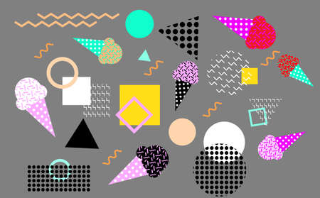 Geometric with ice cream cone ,Memphis Design Style background