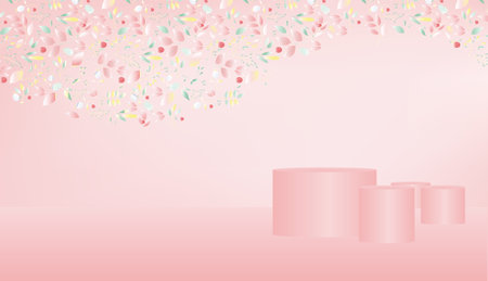 Product display podium with bouquets in the backgroundのイラスト素材