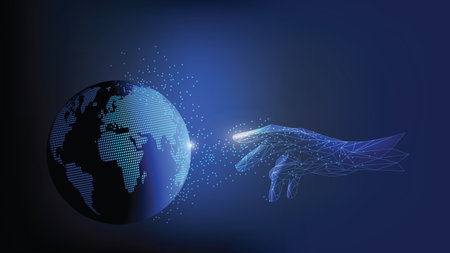 World of cybersecurity,hand and earth globe world mapのイラスト素材