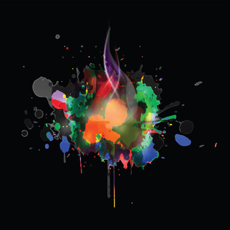 Colored ink drops on black background,vector imageのイラスト素材