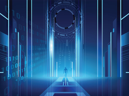 Abstract technology futuristic human digital concept future world Hi-tech digital modern on dark blue binary background. Vector Illustration designのイラスト素材